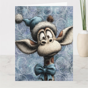 Winter Blau Weihnachten Süße Giraffe Mit Hut Karte