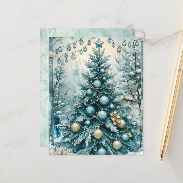 Winter-Blau-Weihnachtsbaum-Scrapbook-Papier (Vorderseite/Rückseite Beispiel)