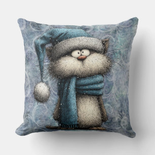Winter Blau Weihnachtskatze mit Hut und Schal Kissen