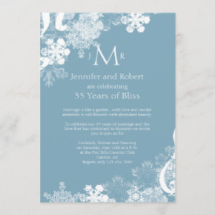 Winter Blau Weiße Schneeflocken Hochzeit Jubiläum Einladung