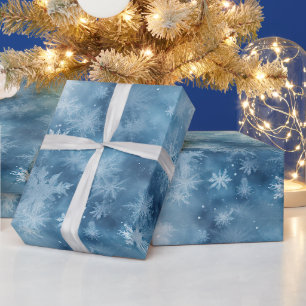 Winter Blau Weiße Schneeflocken Weihnachten Geschenkpapier