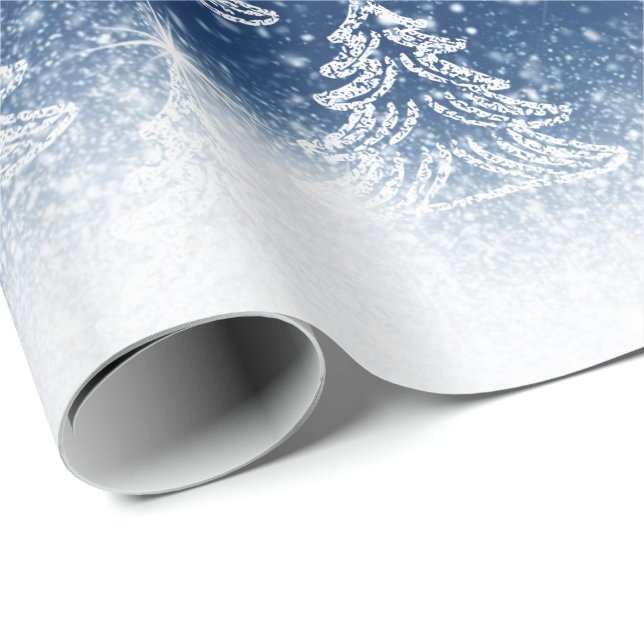 Winter-blaue Weihnachtsbäume Geschenkpapier (Rolleneckpunkt)
