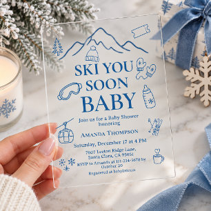 Winter Blaues Jungen Ski Dich Bald Baby Shower Acryleinladungen