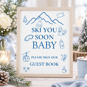 Winter Blaues Jungen Ski Dich Bald Baby Shower Gas Poster