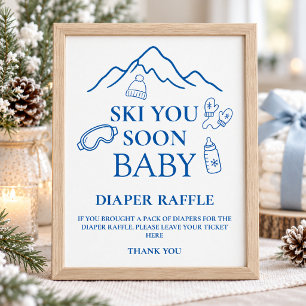 Winter Blaues Jungen Ski Dich Bald Baby Shower Win Poster