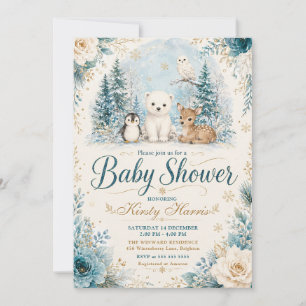 Winter-Blaues Wald-Babyshower Einladung
