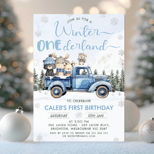 Winter Blaues Waldland LKW Onederland 1. Geburtsta Einladung
