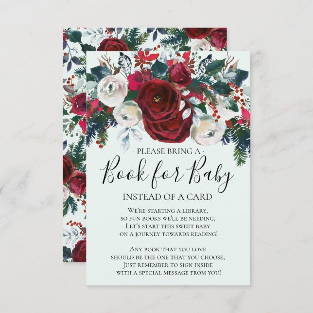 Winter Bloom Floral Baby Shower Book for Baby Einladung (Vorne/Hinten)