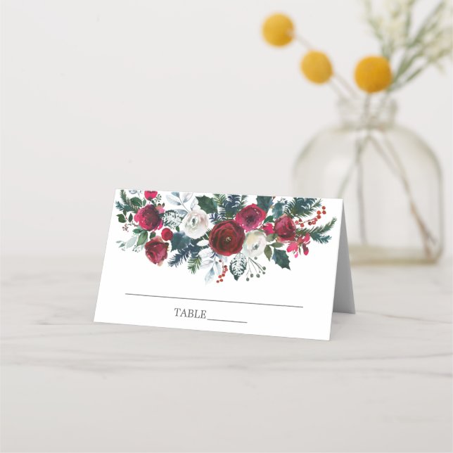 Winter Bloom Floral Brautparty Platzkarte (Vorderseite)
