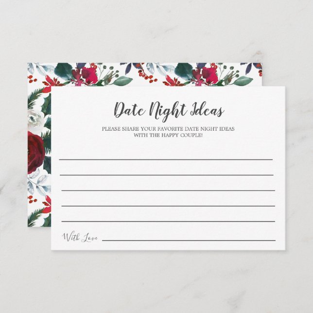 Winter Bloom Floral Bridal Date Night Idea Karte (Vorne/Hinten)