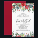 Winter Blooms Floral Bat Mitzvah Einladung<br><div class="desc">Laden Sie Familie und Freunde mit dieser individuellen Bat Mitzvah Einladung ein. Es verfügt über Aquarellgärten von rote Rosen, Winterbeeren und Poinsettia-Blume mit Pineconen und Akzenten im Grünen. Personalisieren Sie diese durch Hinzufügen von Namen, Datum, Uhrzeit, Veranstaltungsort und anderen Veranstaltungsdetails. Diese blumenreiche Wintereinladung ist perfekt für den Winter Bat Mitzvahs....</div>