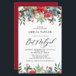 Winter Blooms Floral Bat Mitzvah Einladung<br><div class="desc">Laden Sie Familie und Freunde mit dieser individuellen Bat Mitzvah Einladung ein. Es verfügt über Aquarellgärten von rote Rosen, Winterbeeren und Poinsettia-Blume mit Pineconen und Akzenten im Grünen. Personalisieren Sie diese durch Hinzufügen von Namen, Datum, Uhrzeit, Veranstaltungsort und anderen Veranstaltungsdetails. Diese blumenreiche Wintereinladung ist perfekt für den Winter Bat Mitzvahs....</div>