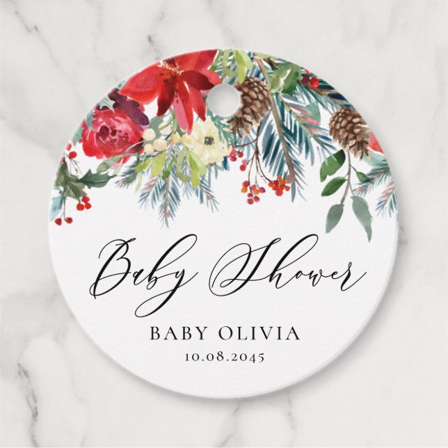 Winter Blooms Garland Floral Baby Dusche Geschenkanhänger (Vorderseite)