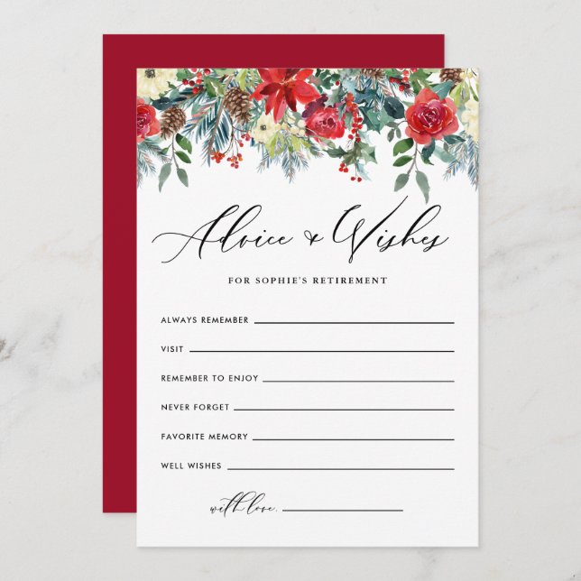 Winter Blooms Garland Rentirement Brunnen wünscht Hinweiskarte (Vorne/Hinten)