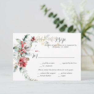 Winter Bloral Red Blush White Pine Fern UAWG RSVP Karte