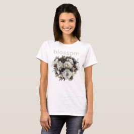 Winter Blossom Conifer Floral Creme Peony Bouquet T-Shirt