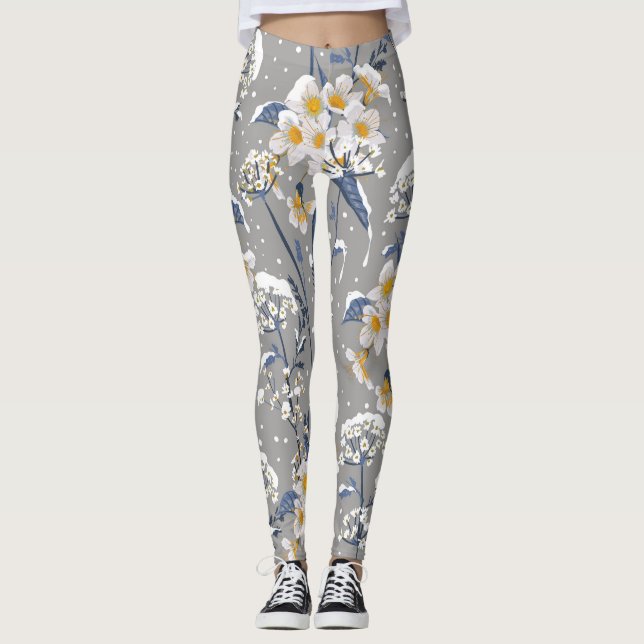 Winter Blossom: zartes Blumenmuster Leggings (Vorderseite)