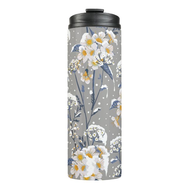 Winter Blossom: zartes Blumenmuster Thermosbecher (Vorderseite)