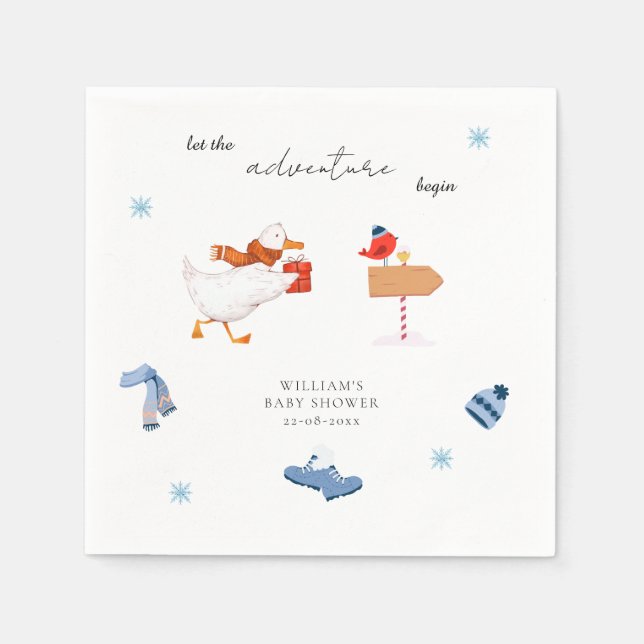 Winter Blue Adventure fängt Babydusche an Serviette (Vorderseite)