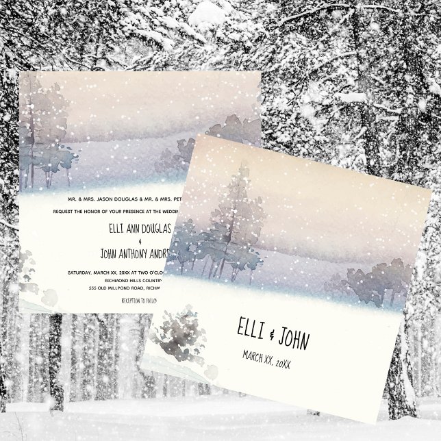 Winter Blue and White Wedding Einladung (Winter Wedding Blue and White Invitation)