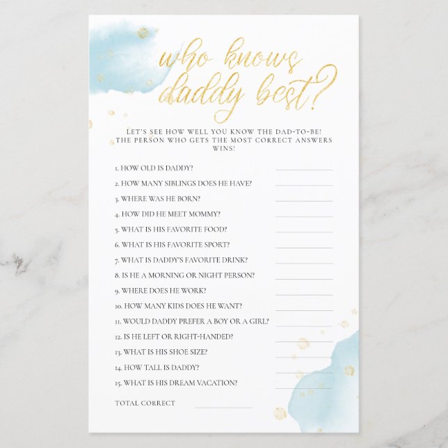 Winter Blue Baby Duwer Game, das Daddy Best kennt (Vorderseite)