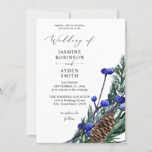 Winter Blue Berries & Pine Greenerity Wedding Einladung
