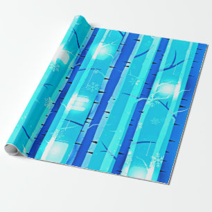 Winter Blue Birch Tree mit Schneeflocken Geschenkpapier
