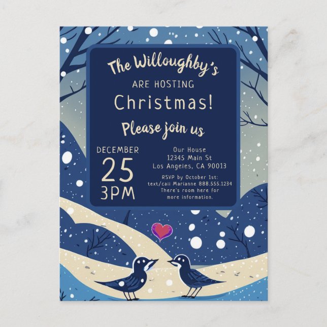 Winter Blue Birds in Liebe Weihnachten Hochzeit Postkarte (Vorderseite)