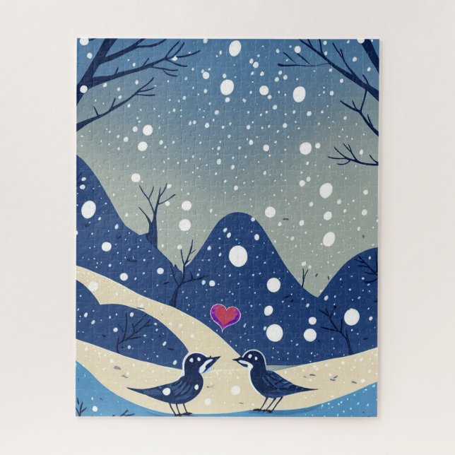 Winter Blue Birds in Liebe Weihnachten Hochzeit Puzzle (Vertikal)