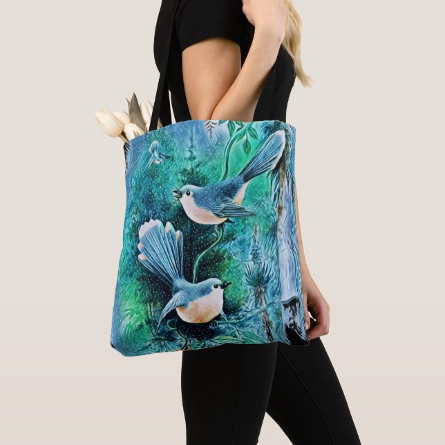 Winter Blue Birds Malerei (Von Nahem)