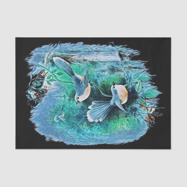 Winter Blue Birds Malerei 1 Seidenpapier (Vorderseite)