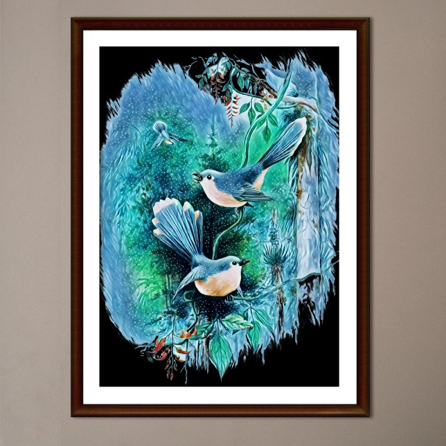 Winter Blue Birds Malerei Poster (Von Creator hochgeladen)