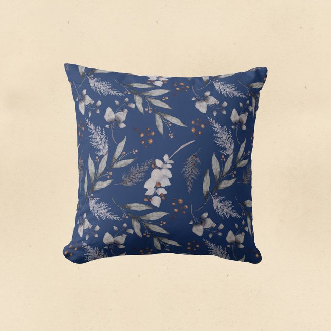 Winter Blue Blätter Berries Pine Festivals Wasserf Kissen (Von Creator hochgeladen)