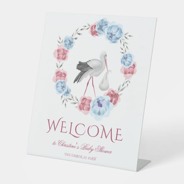 Winter Blue Blush Pink Blumenkranz Begrüßungsgipfe Sockelschild (Vorderseite)