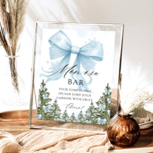 Winter Blue Bow Baby Shower Mama-osa Bar Poster