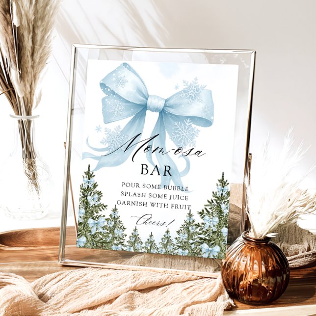 Winter Blue Bow Baby Shower Mama-osa Bar Poster (Von Creator hochgeladen)