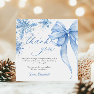 Winter Blue Bow Snowflakes Baby Dusche Dankeskarte