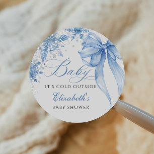 Winter Blue Bow Snowflakes Baby Dusche Runder Aufkleber