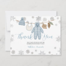Winter Blue Boy Baby Shower Snowflakes Thank You