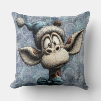 Winter Blue Christmas Cute Giraffe With Hat Kissen