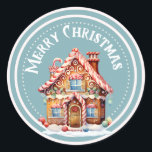 Winter Blue Christmas Gingerbrett House Sticker<br><div class="desc">Winterblaue "Frohe Weihnachten" Aufkleber mit einem niedlichen,  farbenfrohen,  süßen Lebkuchelhaus.</div>