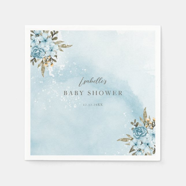 Winter Blue Floral Baby Dusche Serviette (Vorderseite)