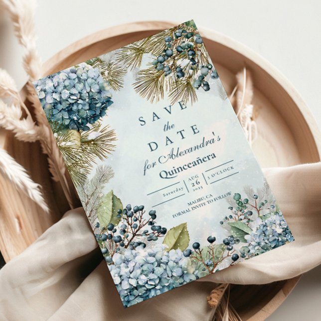 Winter Blue Floral Quinceañera Save The Date (Von Creator hochgeladen)