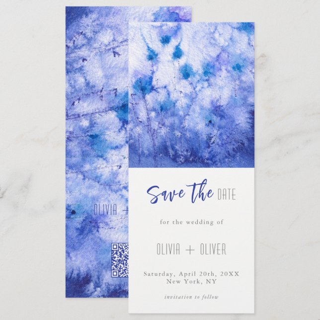 Winter Blue Garden Save the Date Einladung (Vorne/Hinten)