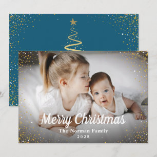 Winter Blue Gold Glitzer Frohe Weihnachts-Foto Feiertagskarte