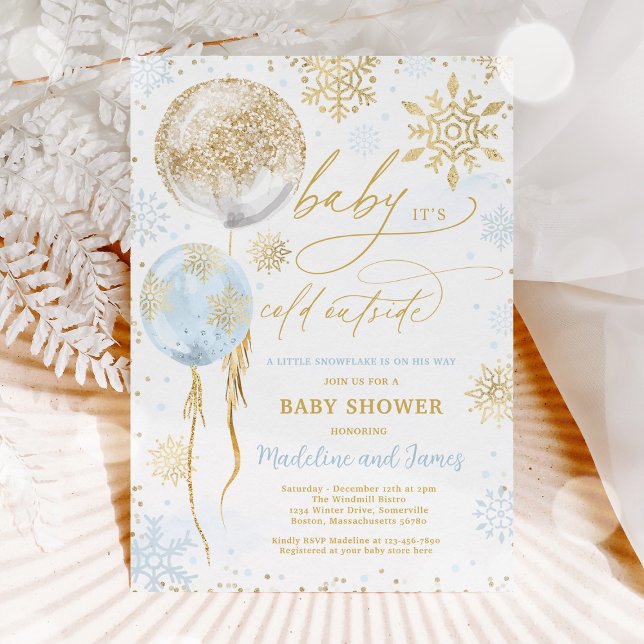 Winter Blue & Gold Snowflake Baby Dusche Einladung (Von Creator hochgeladen)