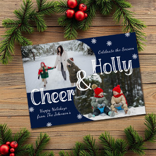 Winter Blue Holly & Cheer 2 Familienjubiläum Foto  Feiertagskarte
