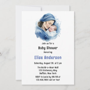 Winter Blue Mother & Child Boy Baby Dusche Einladung