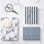 Winter Blue Multi Purpose Geschenkpapier Set<br><div class="desc">Diese eleganten,  ganzjährig gepackten Papierböden in verschiedenen Blau- und Grautönen,  Schneeflocken,  Blattwerk und Streifen. Ideal für alle Geschenkpackungen,  Geburtstag,  Taufen,  Hochzeit,  Jubiläum,  Weihnachten,  Babyduschen und mehr!</div>