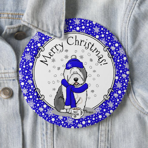 Winter Blue Old English Sheepdog Dog (Grau 1) Nied Button